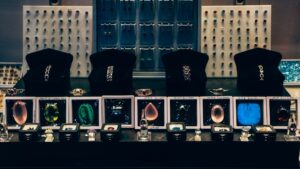 a shelf with various objects on it