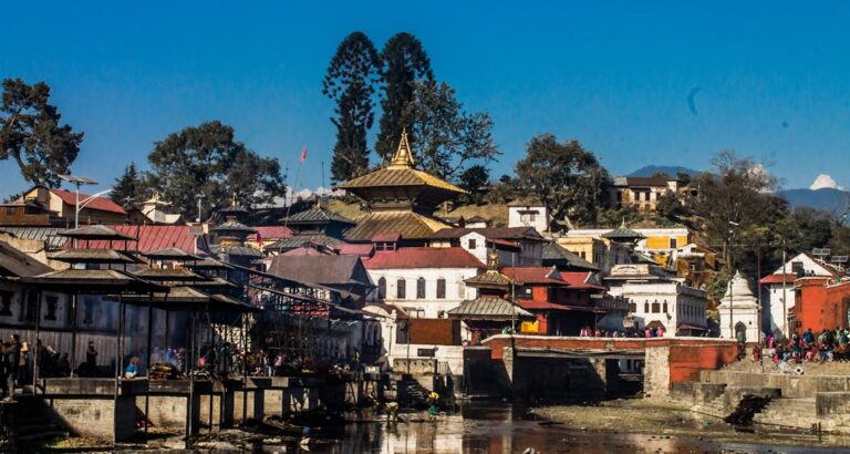Traditional buildings with a pagoda roof at pashupatinath